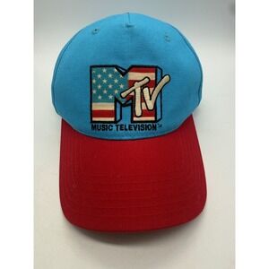 MTV Hat Cap Strap Back One Size Blue Red American Flag Patriotic Music TV Mens